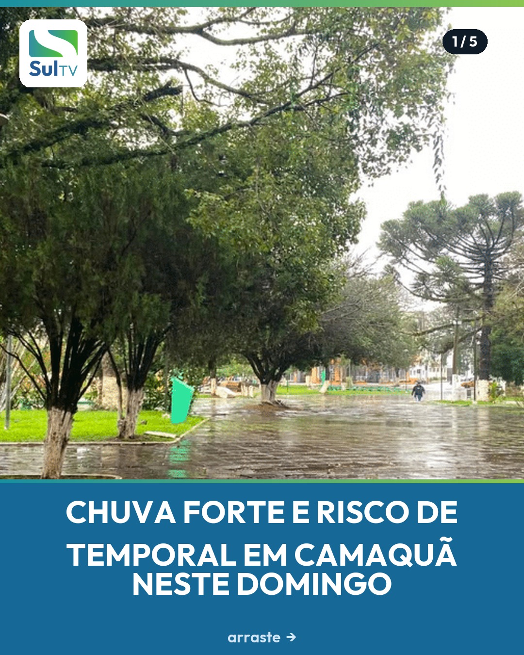 A chuva forte pode pegar Camaquã e a Costa Doce de surpresa neste domingo.