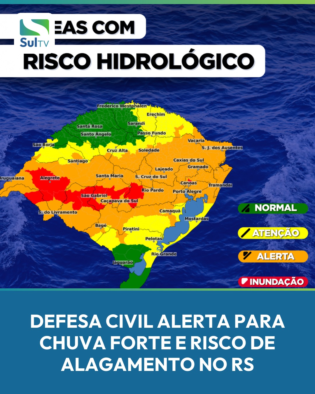 Chuva forte chega neste domingo ao Rio Grande do Sul e pode provocar alagamentos, enxurradas e cheias em rios de difere…