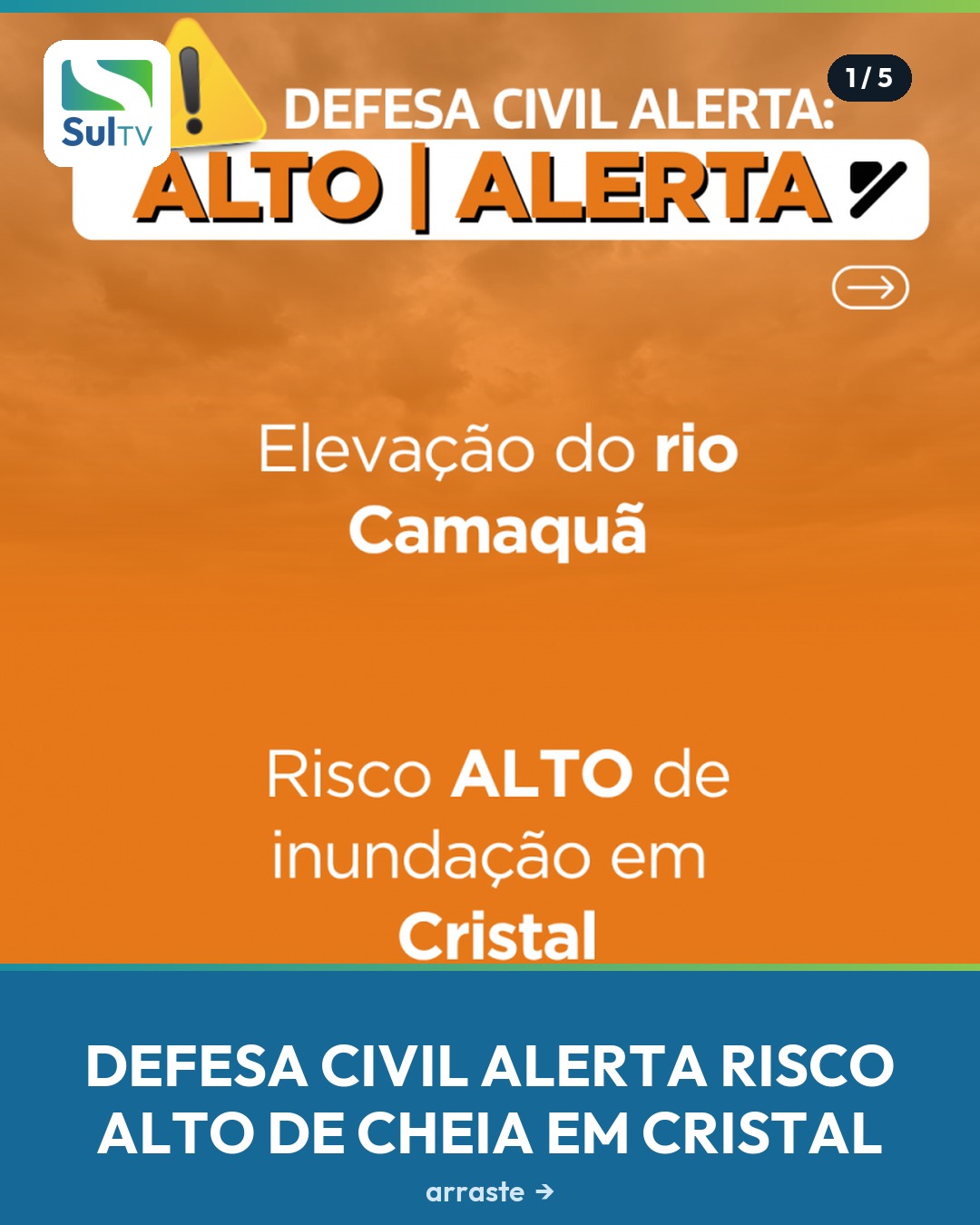 Risco alto de inundação é anunciado para Cristal com a elevação do rio Camaquã.