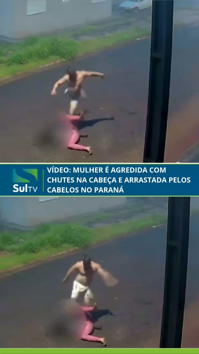 Imagens de câmeras de segurança registraram uma violenta agressão contra uma mulher em Joaquim Távora, no Paraná, na ma…