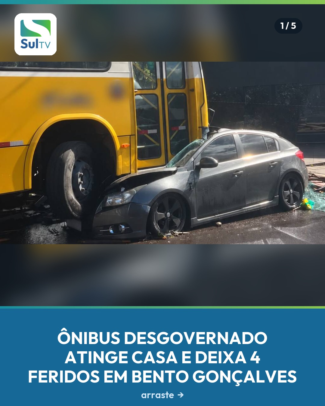 Um ônibus sem motorista se desgovernou e destruiu parte de uma casa, além de atingir dois carros, na tarde deste doming…