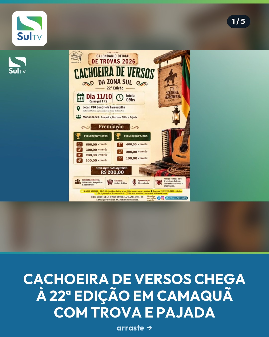 Evento no CTG Sentinela Farroupilha reúne trovadores e pajadores em dia dedicado à cultura gaúcha